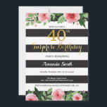 40:e födelsedagsinbjudan Kvinnors Blommigt Inbjudningar<br><div class="desc">Överraskad 40:e födelsedagsinbjudan till kvinnor. Svarta och Guld Födelsedagsfest Inbjudan. Guld Glitter. Rosa Vattenfärgsblomma Blommigt blomma. Svarta och vita Rand. Utskriftsformat digitalt.
Om du vill göra ytterligare anpassningar klickar du på knappen Anpassa och användor verktygen som är utformat för att ändra mallen.</div>