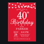 40:e födelsedagsinbjudan Röd Inbjudningar<br><div class="desc">40:e födelsedagsinbjudan med String Ljus. Röd bakgrund. 13:e 15:e 16:e 18:e 20:e 30:e 40:e 60:e 70:e 80:e 90:e 100:e,  oavsett ålder. Om du vill göra ytterligare anpassningar klickar du på knappen "Anpassa" och användor verktyg som är utformat för att ändra mallen.</div>