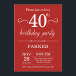 40:e födelsedagsinbjudan Röd Inbjudningar<br><div class="desc">40:e födelsedagsinbjudan med rött bakgrund. Vuxen födelsedag. Manar eller Women Bday Inbjudan. 13:e 15:e 16:e 18:e 20:e 30:e 40:e 60:e 70:e 80:e 90:e 100:e,  oavsett ålder. Om du vill göra ytterligare anpassningar klickar du på knappen Anpassa och användor verktygen som är utformat för att ändra mallen.</div>