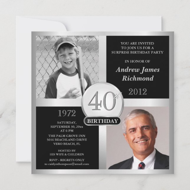 40:e födelsedagsinbjudan sedan och nu foton inbjudningar (Framsida)