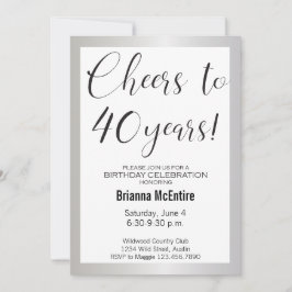 40:e födelsedagsinbjudan Silver Black Modern Inbjudningar