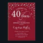 40:e födelsedagsinbjudan - Silver Red Inbjudningar<br><div class="desc">40:e födelsedagsinbjudan. Utformning av eleganten med faux glitter silver och röd. Skål till 40 år! Berätta om du behöver anpassa dig ytterligare.</div>