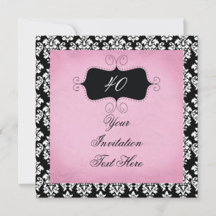40:e födelsedagsinbjudan Svarta och Rosa Damask Inbjudningar