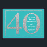 40:e födelsedagsinbjudan Teal och Silver Glitter Inbjudningar<br><div class="desc">40:e födelsedagsinbjudan. Teal och Silver Glitter Födelsedagsfest Inbjudan med Teal Background. Överraskad födelsedag. Vuxen födelsedag. Manar eller Kvinnor Bday Bash Party.
Om du vill göra ytterligare anpassningar klickar du på knappen Anpassa och användor verktygen som är utformat för att ändra mallen.</div>