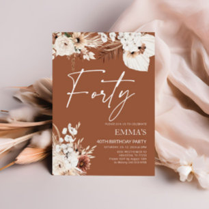 40:e födelsedagsinbjudan Terracotta Boho Pampas Inbjudningar