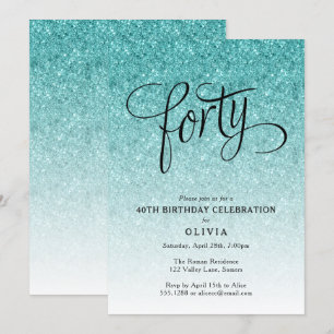 40:e födelsedagsinbjudan till Blue Ombre Glitter Inbjudningar