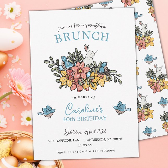 40:e födelsedagsinbjudan till Brunch Springtime Inbjudningar (Skapare uppladdad)