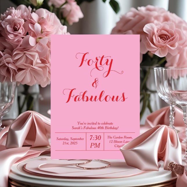 40:e födelsedagsinbjudan till Fyrtio & Fabul Rosa  Inbjudningar (Skapare uppladdad)