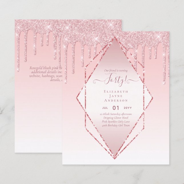 40:e födelsedagsinbjudan till HER Girly Glamor Gli (Fram/baksida)