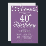 40:e födelsedagsinbjudan till Lila Lavender Inbjudningar<br><div class="desc">40:e födelsedagsinbjudan med String Ljus. Lila Lavender Lilac Background. Kvinnlig kvinnlig Dam Elegant Modern dag. 13:e 15:e 16:e 18:e 20:e 30:e 40:e 60:e 70:e 80:e 90:e 100:e,  oavsett ålder. Om du vill göra ytterligare anpassningar klickar du på knappen "Anpassa" och användor verktyg som är utformat för att ändra mallen.</div>