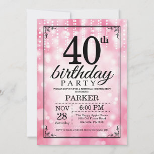 40:e födelsedagsinbjudan till Rosa Glitter Inbjudningar