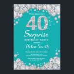 40:e födelsedagskalan och Silver Diamond Inbjudningar<br><div class="desc">Överraskad 40:e födelsedagsinbjudan. Teal och Silver Rhinestone Diamond Teal Turcos Aqua Background. Elegant Birthday Bash inbjudan. Vuxen födelsedag. Kvinnor födelsedag. Manar födelsedagen. Om du vill göra ytterligare anpassningar klickar du på knappen Anpassa och användor verktygen som är utformat för att ändra mallen.</div>