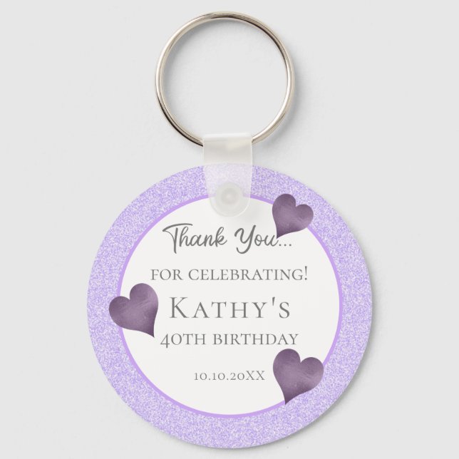 40:e födelsedagskalan Party Gift Lila Hearts Keych Nyckelring (Framsida)