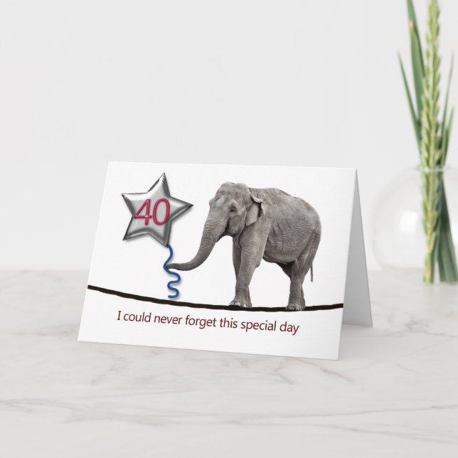 40:e födelsedagskort med snöre och elefant kort (Framsida)