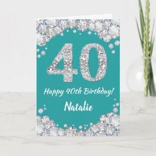 40:e födelsedagskortet Lycklig och Silver Glitter Kort
