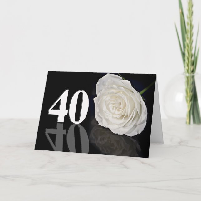40:e födelsedagskortet med klassiskt vit ros kort (Framsida)