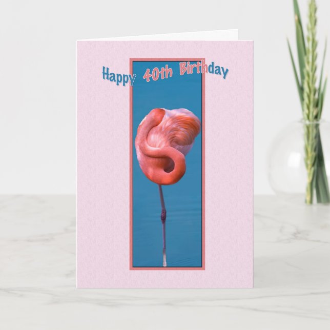 40:e födelsedagskortet med Twisted Rosa Flamingo Kort (Framsida)