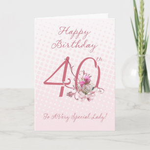 40:e födelsedagskortet - Rosa ros - till en mycket Kort