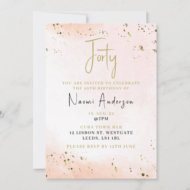 40:e födelsedagspartiets Rosa Inbjudningar (Framsida)