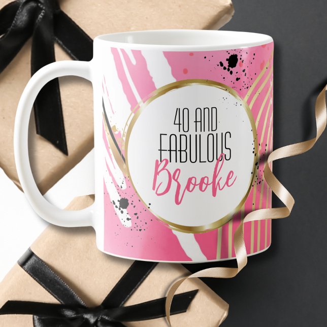 40:e födelsedagspresent för hennes Rosa, svarta Gu Kaffemugg (Skapare uppladdad)