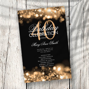 40:e födelsedagsprogrammet Glam Ljus Guld Menu Flygblad