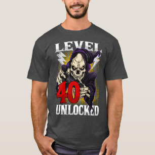 40:e födelsedagsspelskaleton Level 40 Olåst gama T Shirt