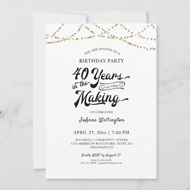 40: e födelsedagssträngen Ljus 40 ÅR I SKAPAR  Inbjudningar (Framsida)