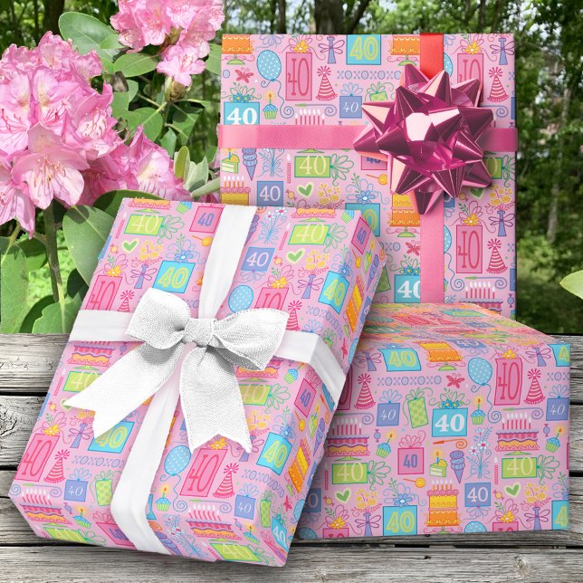 40:e födelsedagstidningen Blommigt Kakablegeringar Presentpapper (Skapare uppladdad)