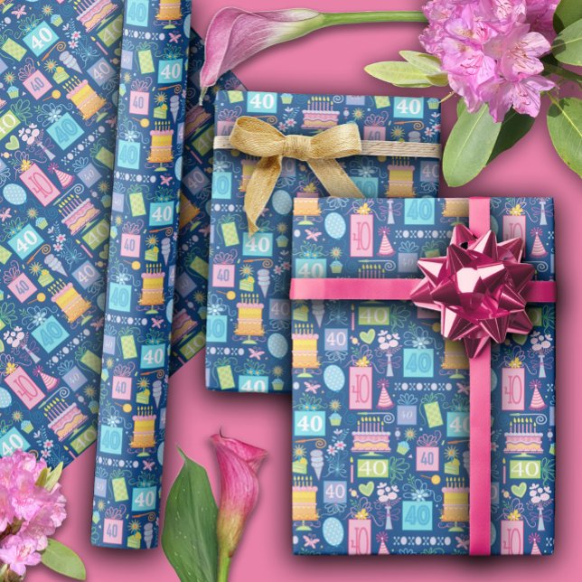 40:e födelsedagstidningen Blommigt Kakablegeringar Presentpapper (Skapare uppladdad)