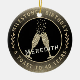 40:e födelsedagstidningen Champagne Toast Namn Gul Julgransprydnad Keramik