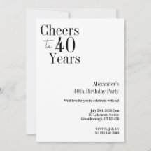 40:e födelsedagstjuren till 40 års svart vit Party