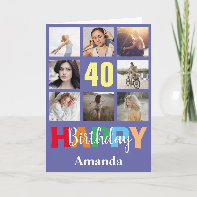 40:e Grattis på födelsedagen Photo Collage Modern Kort (Framsida)