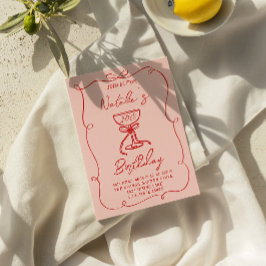 40:e Hand plockade Bow Champagne Glass Birthday Inbjudningar