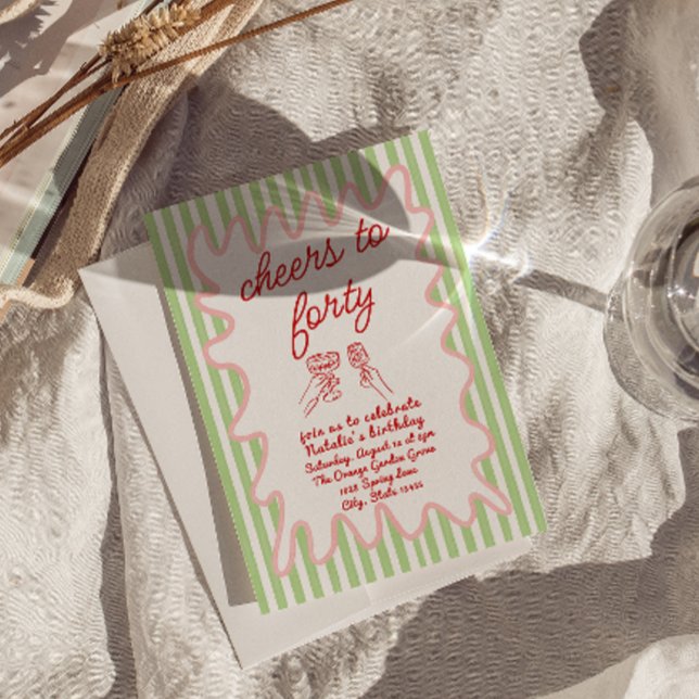 40:e Hand plockade-färgämnet Rand fyrtioårsdagen Inbjudningar (Skapare uppladdad)