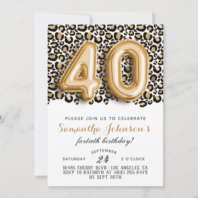 40:e inbjudan till Leopard Fabulous Glam Birthday (Framsida)