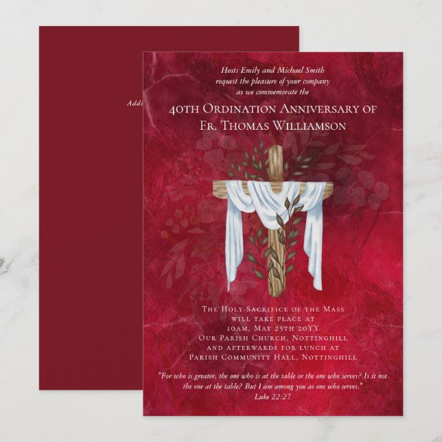 40:e inbjudan till Ordination-firman Ruby (Fram/baksida)