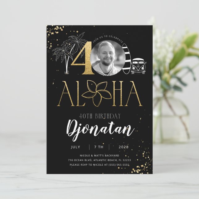 40:e inbjudan till Tropical Birthday Guld med foto (Stående Fram)