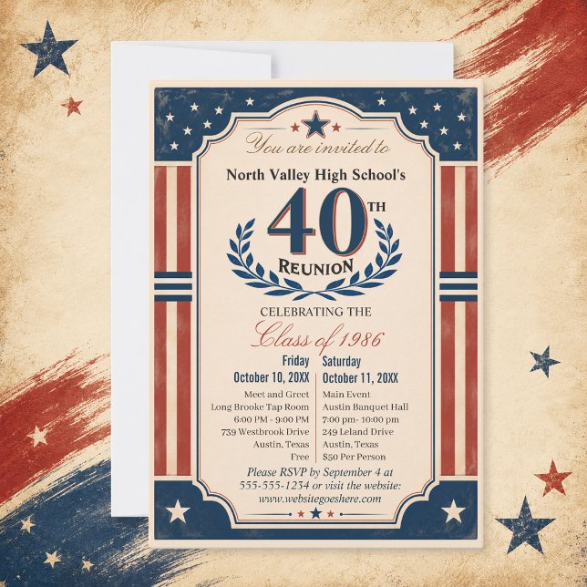 40:e klassåterträff Americana Röd Vit Inbjudningar (Skapare uppladdad)