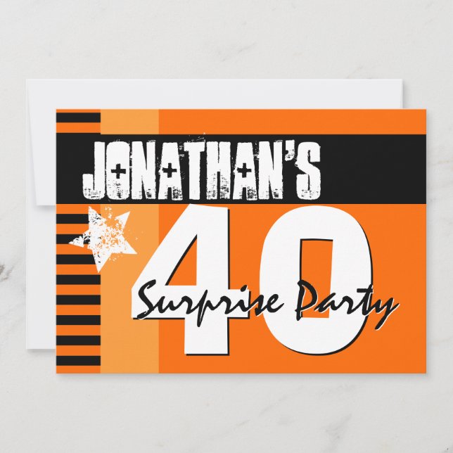 40:e KURPRISE Party Orange och Black Rand A2 Inbjudningar (Framsida)