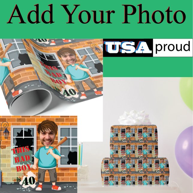 40:e Manar födelsedag 🎁 Funny Bad Boy Porträtt Presentpapper (Skapare uppladdad)