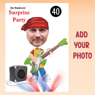 40:e Manar 🎸 🤣 Rockstar Birthday Guitar Funky Ro Inbjudningar