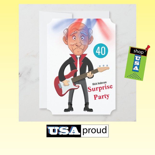 40:e Manar Rockstar 🎸 Funky Birthday Guitar Inbjudningar (Skapare uppladdad)