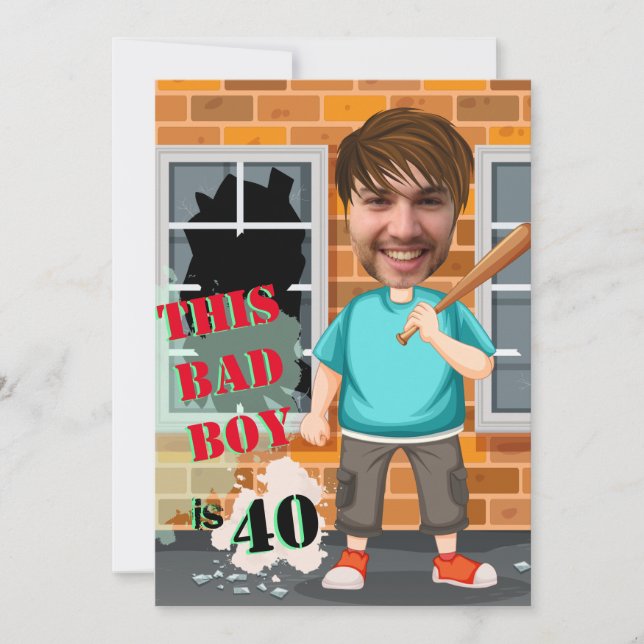 40:e Manarna, födelsedagsdagen Dålig Boy Funny Ans Inbjudningar (Framsida)