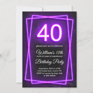 40:e märkliga 40 Neon Ljus Retro Black Birthday Inbjudningar