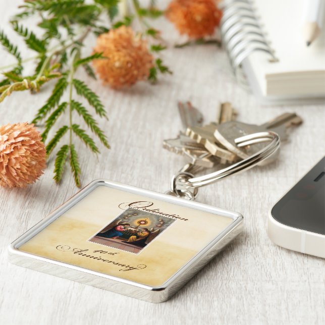 40:e ordningens årsdag Änglar i Altar Fyrkantig Silverfärgad Nyckelring (Sidan)