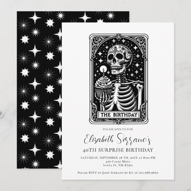 40:e överraskande Födelsedagsfesten Gothic Tarot B Inbjudningar (Fram/baksida)