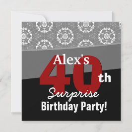 40:e överraskningsdagen Modern svart vit V13-rött Inbjudningar
