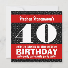 40:e överraskningsrött svart Födelsedagsfest Inbjudningar