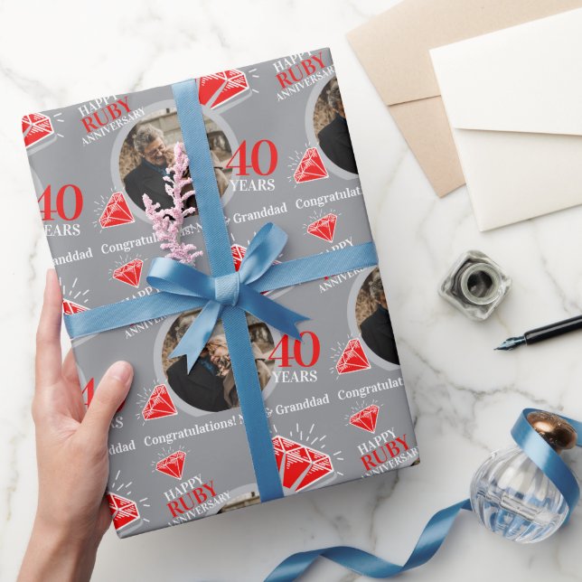 40:e ruby-årsdagen för fotoutbildningen silver rin presentpapper (Gåvor)