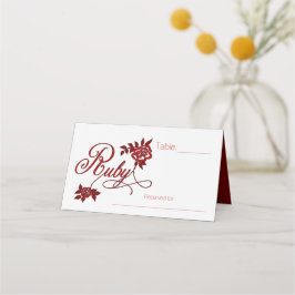 40:e Ruby-årsdagen Party med Vit ros Placeringskort